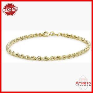 14K Solid Gold Diamond Cut Rope Bracelet Unisex 7 Inch Lobster Claw